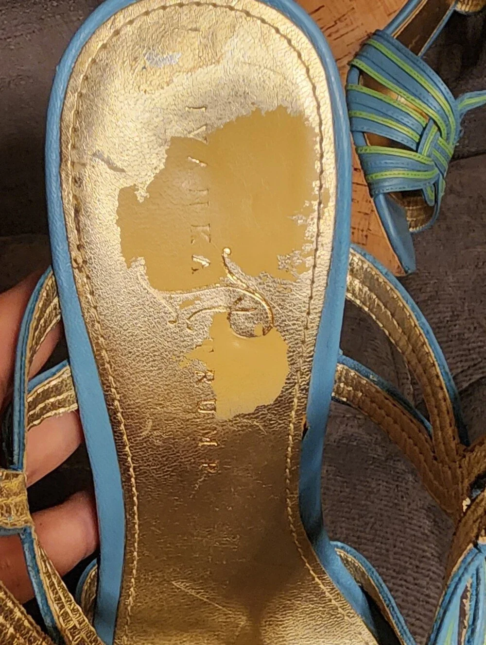 Ivanka Trump Blue Green Cork Platform Wedge Sandals Approx Size 7